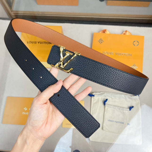 BELT PYRAMIDE TWISTED 40MM REVERSIBLE IN BLACK AND BROWN CALFSKIN WITH GOLD BUCKLE