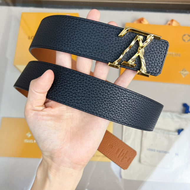 BELT PYRAMIDE TWISTED 40MM REVERSIBLE IN BLACK AND BROWN CALFSKIN WITH GOLD BUCKLE