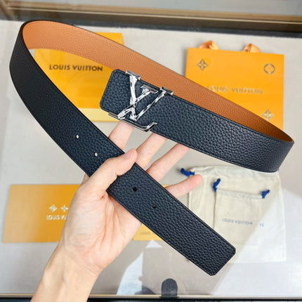 BELT PYRAMIDE TWISTED 40MM REVERSIBLE IN BLACK AND BROWN CALFSKIN WITH SILVER BUCKLE