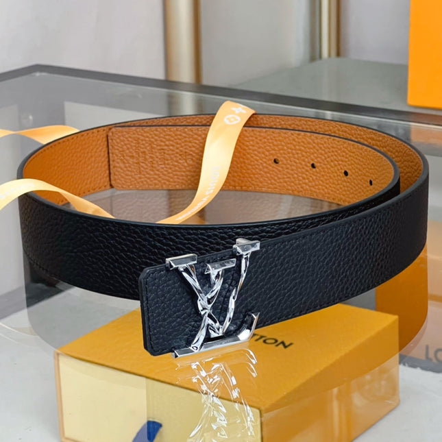 BELT PYRAMIDE TWISTED 40MM REVERSIBLE IN BLACK AND BROWN CALFSKIN WITH SILVER BUCKLE