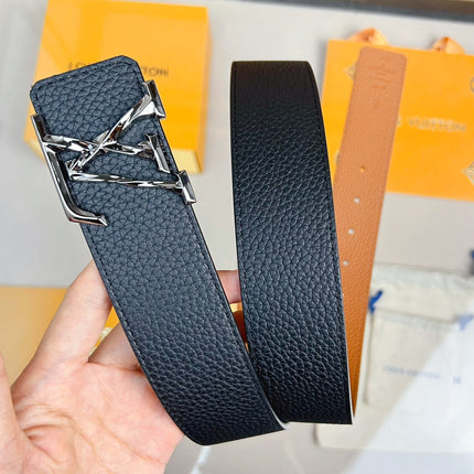 BELT PYRAMIDE TWISTED 40MM REVERSIBLE IN BLACK AND BROWN CALFSKIN WITH GREY BUCKLE