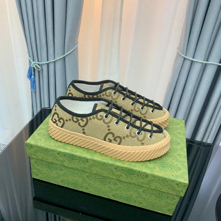 GG UNIQUE SNEAKER THICK-SOLE STRAW COLOR CANVAS