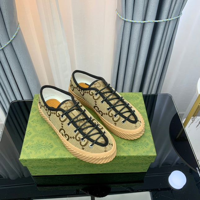 GG UNIQUE SNEAKER THICK-SOLE STRAW COLOR CANVAS