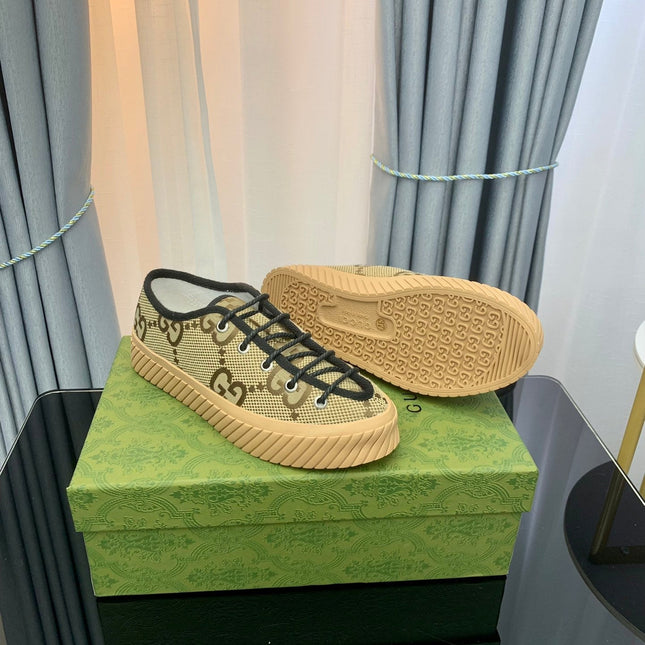 GG UNIQUE SNEAKER THICK-SOLE STRAW COLOR CANVAS