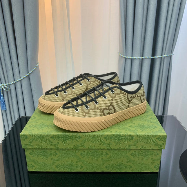 GG UNIQUE SNEAKER THICK-SOLE STRAW COLOR CANVAS