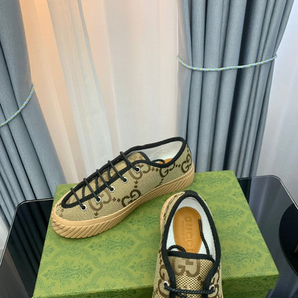 GG UNIQUE SNEAKER THICK-SOLE STRAW COLOR CANVAS