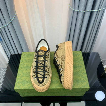 GG UNIQUE SNEAKER THICK-SOLE STRAW COLOR CANVAS