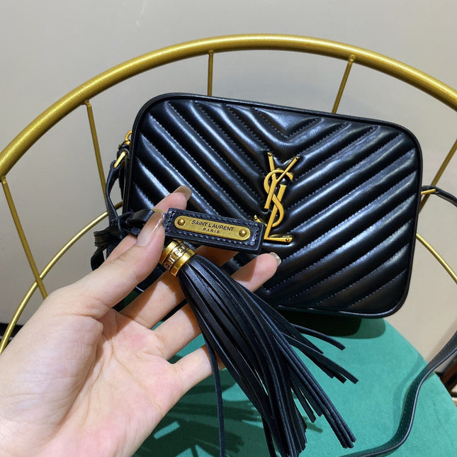 LOU 23 CAMERA BAG IN BLACK/ GOLD QUILTED LEATHER