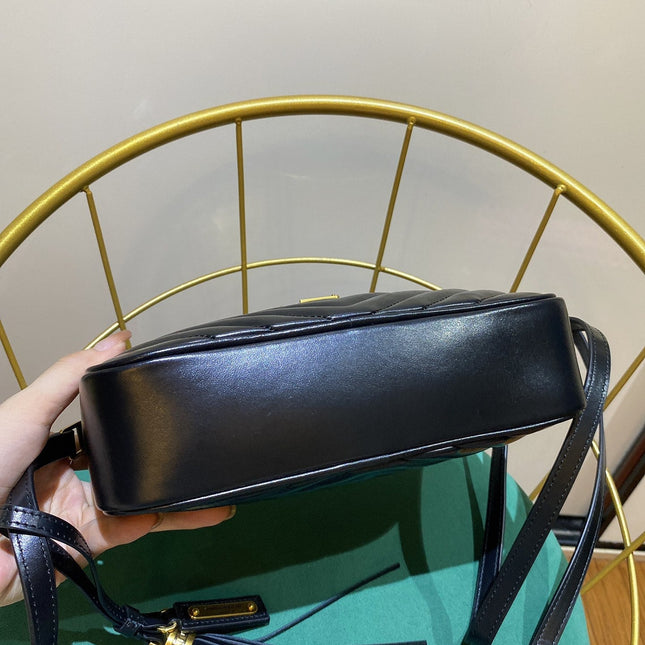 LOU 23 CAMERA BAG IN BLACK/ GOLD QUILTED LEATHER