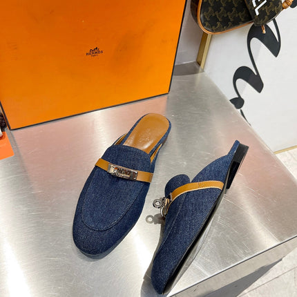 0Z MULE TAWNY AND DENIM CALFSKIN