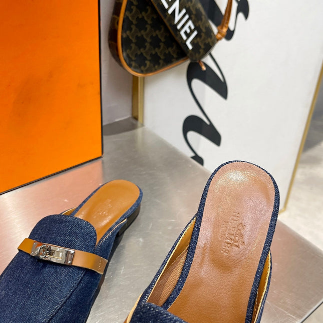 0Z MULE TAWNY AND DENIM CALFSKIN