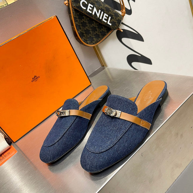 0Z MULE TAWNY AND DENIM CALFSKIN