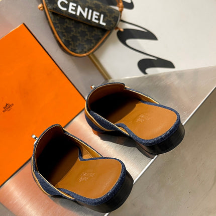 0Z MULE TAWNY AND DENIM CALFSKIN