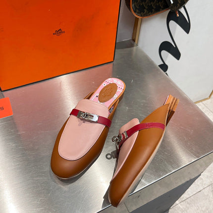 0Z MULE CARAMEL AND PASTEL PINK CALFSKIN WITH PATTERN