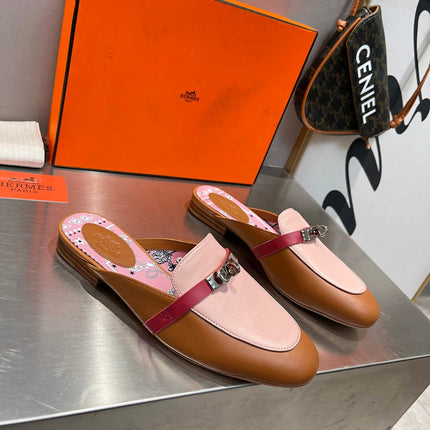 0Z MULE CARAMEL AND PASTEL PINK CALFSKIN WITH PATTERN