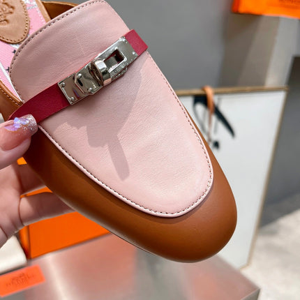 0Z MULE CARAMEL AND PASTEL PINK CALFSKIN WITH PATTERN