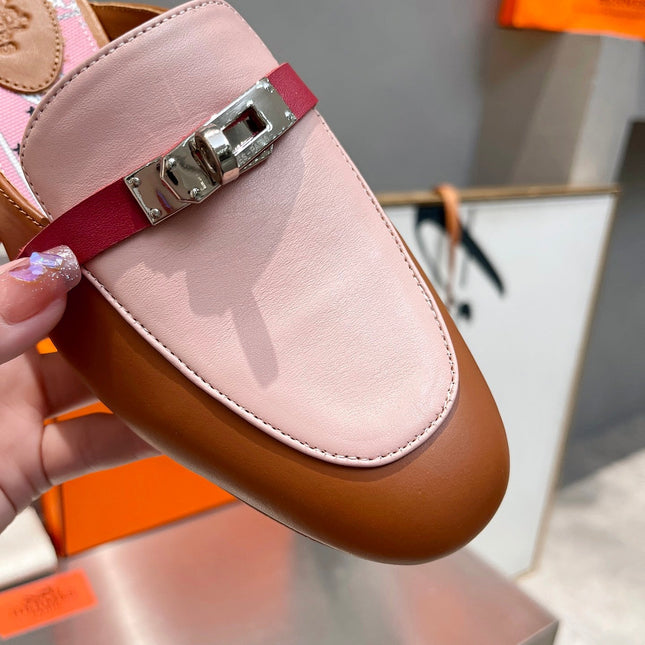 0Z MULE CARAMEL AND PASTEL PINK CALFSKIN WITH PATTERN