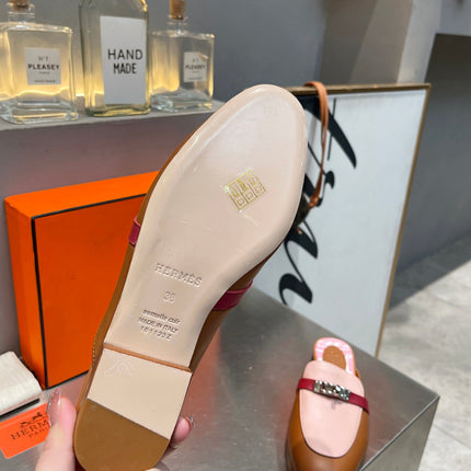 0Z MULE CARAMEL AND PASTEL PINK CALFSKIN WITH PATTERN