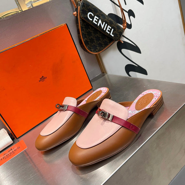 0Z MULE CARAMEL AND PASTEL PINK CALFSKIN WITH PATTERN