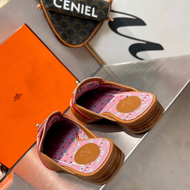 0Z MULE CARAMEL AND PASTEL PINK CALFSKIN WITH PATTERN