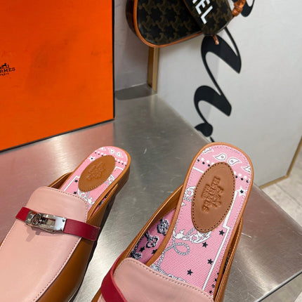 0Z MULE CARAMEL AND PASTEL PINK CALFSKIN WITH PATTERN