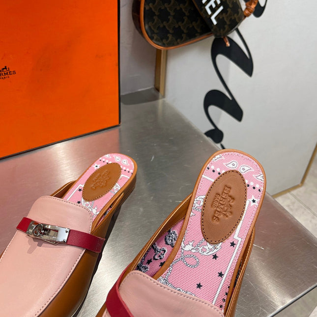 0Z MULE CARAMEL AND PASTEL PINK CALFSKIN WITH PATTERN