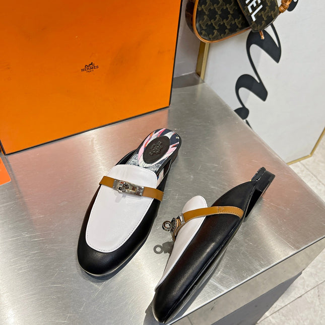 0Z MULE WHITE AND BLACK CALFSKIN WITH PATTERN