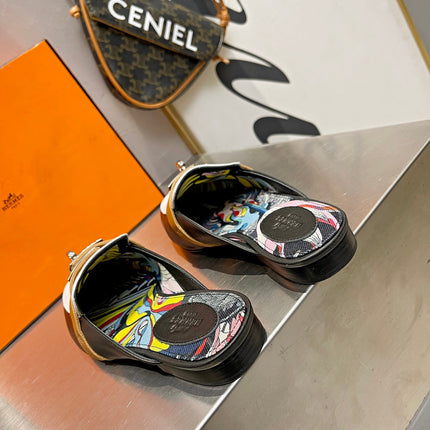 0Z MULE WHITE AND BLACK CALFSKIN WITH PATTERN