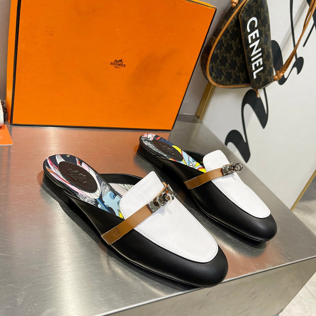 0Z MULE WHITE AND BLACK CALFSKIN WITH PATTERN