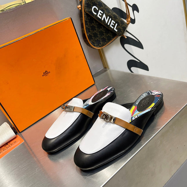 0Z MULE WHITE AND BLACK CALFSKIN WITH PATTERN