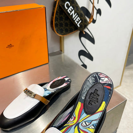 0Z MULE WHITE AND BLACK CALFSKIN WITH PATTERN