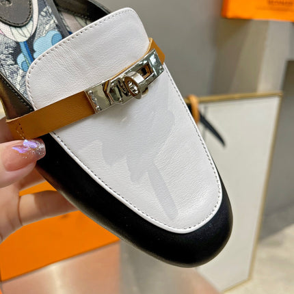0Z MULE WHITE AND BLACK CALFSKIN WITH PATTERN