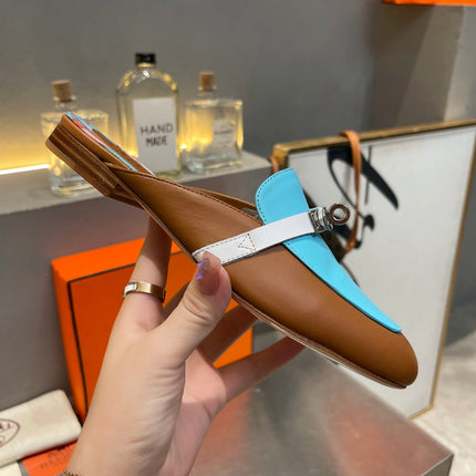 0Z MULE CARAMEL AND SKY CALFSKIN WITH PATTERN