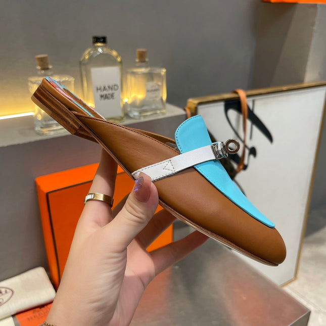 0Z MULE CARAMEL AND SKY CALFSKIN WITH PATTERN