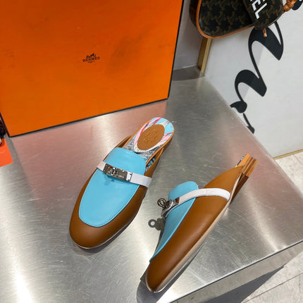 0Z MULE CARAMEL AND SKY CALFSKIN WITH PATTERN