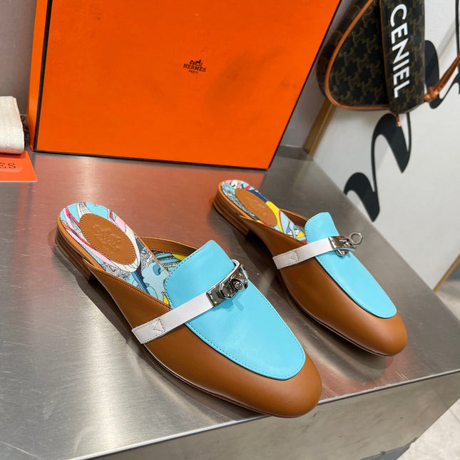 0Z MULE CARAMEL AND SKY CALFSKIN WITH PATTERN