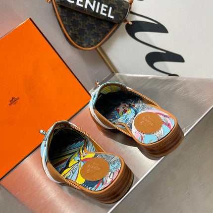 0Z MULE CARAMEL AND SKY CALFSKIN WITH PATTERN