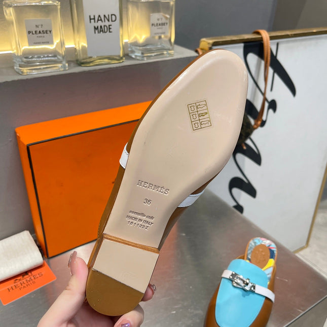 0Z MULE CARAMEL AND SKY CALFSKIN WITH PATTERN