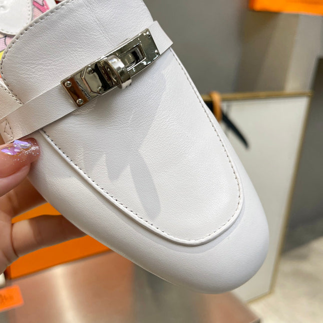 0Z MULE WHITE CALFSKIN WITH PATTERN