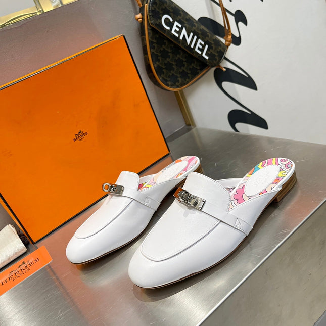 0Z MULE WHITE CALFSKIN WITH PATTERN