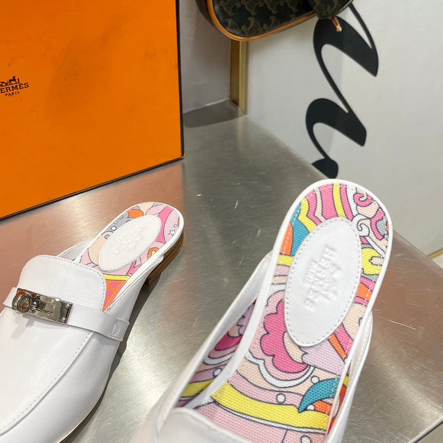 0Z MULE WHITE CALFSKIN WITH PATTERN