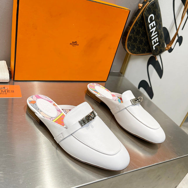 0Z MULE WHITE CALFSKIN WITH PATTERN