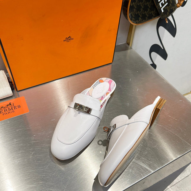 0Z MULE WHITE CALFSKIN WITH PATTERN