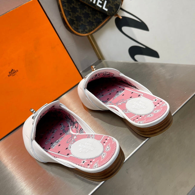0Z MULE WHITE CALFSKIN WITH PINK PATTERN