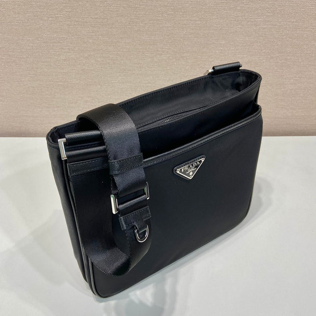 SQUARE BAG 28 IN BLACK RE-NYLON AND SAFFIANO LEATHER TRIM