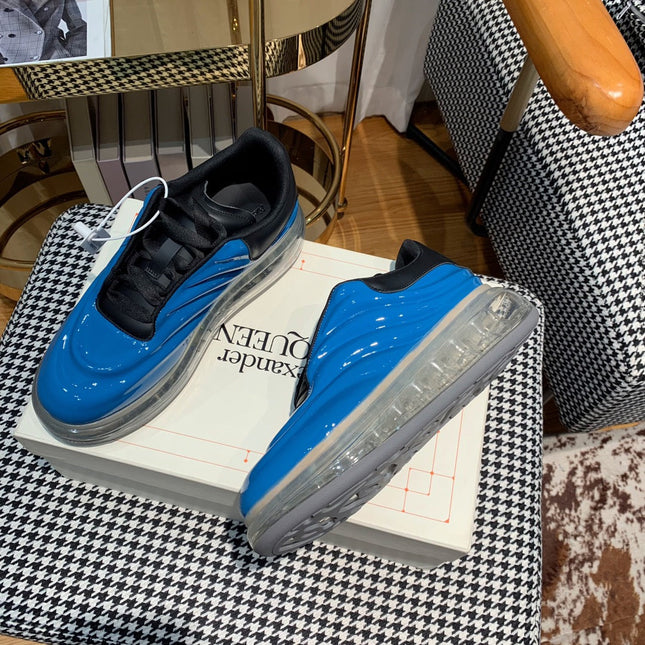 OVERSIZED SNEAKERS IN BLUE SHINY CALFSKIN WITH WAVE PATTERN AND CLEAR SOLE