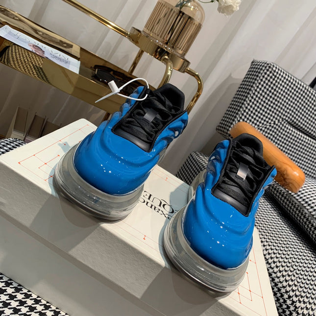 OVERSIZED SNEAKERS IN BLUE SHINY CALFSKIN WITH WAVE PATTERN AND CLEAR SOLE