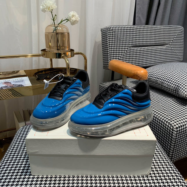 OVERSIZED SNEAKERS IN BLUE SHINY CALFSKIN WITH WAVE PATTERN AND CLEAR SOLE