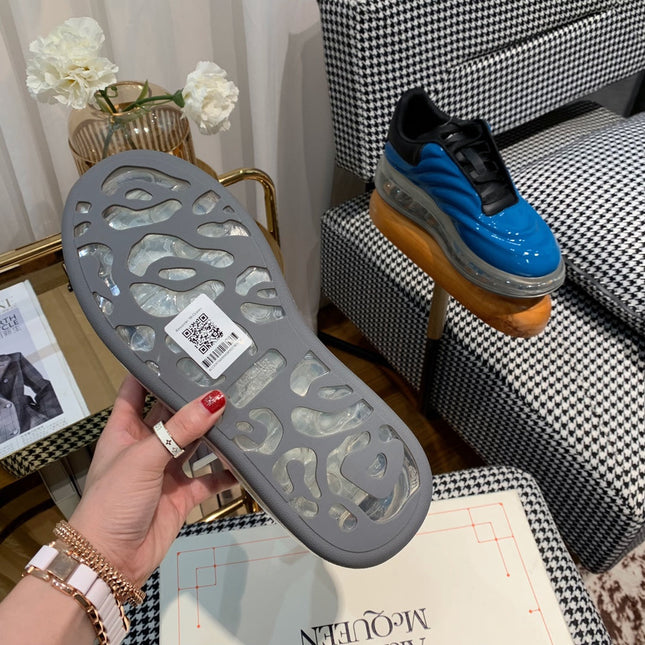 OVERSIZED SNEAKERS IN BLUE SHINY CALFSKIN WITH WAVE PATTERN AND CLEAR SOLE