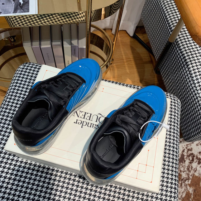 OVERSIZED SNEAKERS IN BLUE SHINY CALFSKIN WITH WAVE PATTERN AND CLEAR SOLE